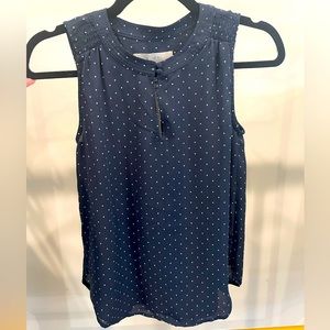 Loft navy blue star Polka dot button key hole tank top
